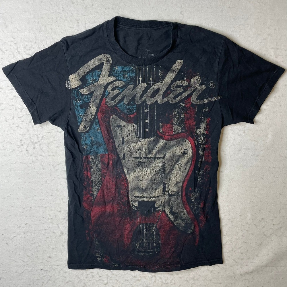 Fender Guitar Graphic T Shirt Black Short Sleeve Mens Size M‎